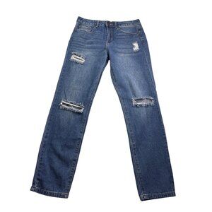 Forever 21 Womens Distressed Destroyed Boyfriend Fit Jeans Size 27 Blue Denim